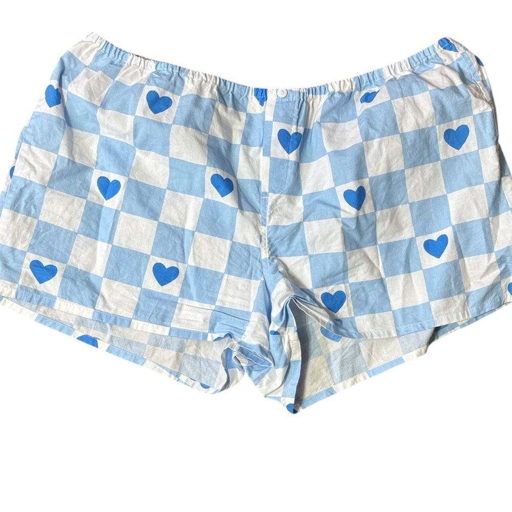Printfresh women’s small checkered hearts pajama shorts poplin organic cotton